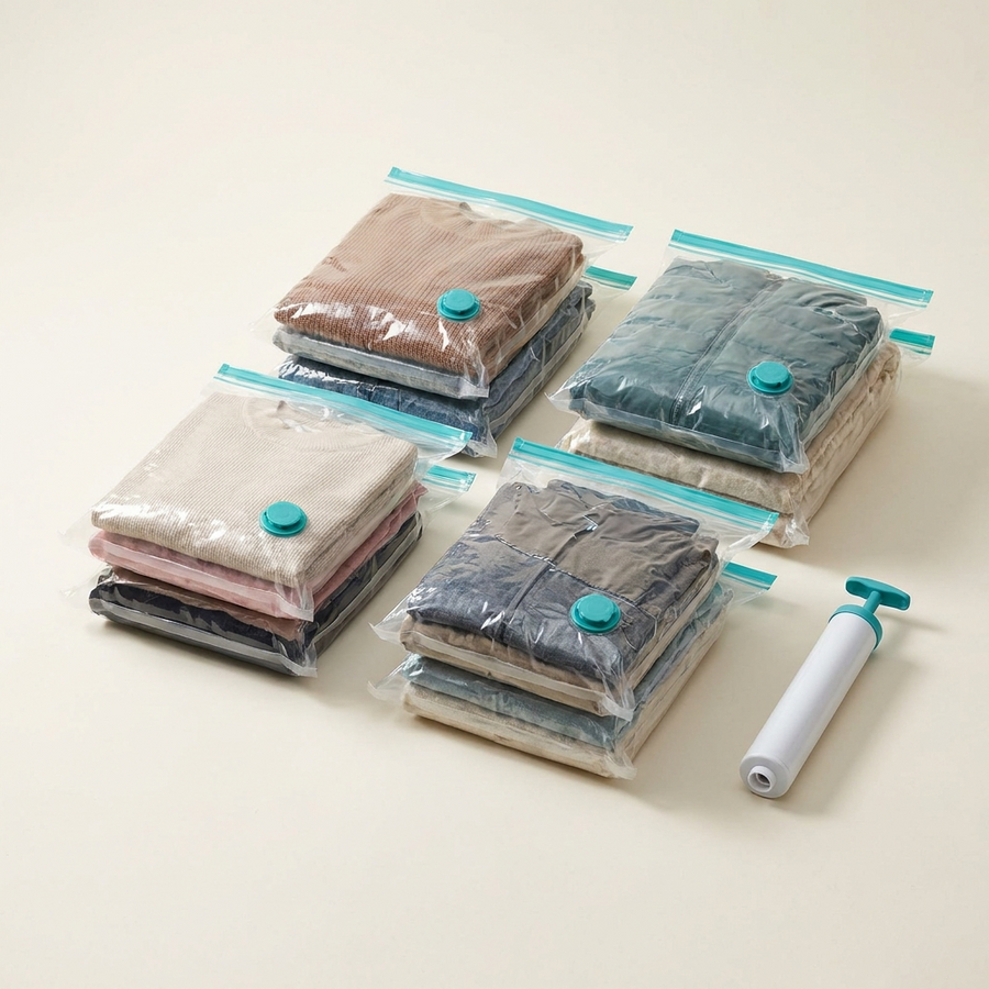 Bolsas de vacío para ropa con bomba manual · pack de 8