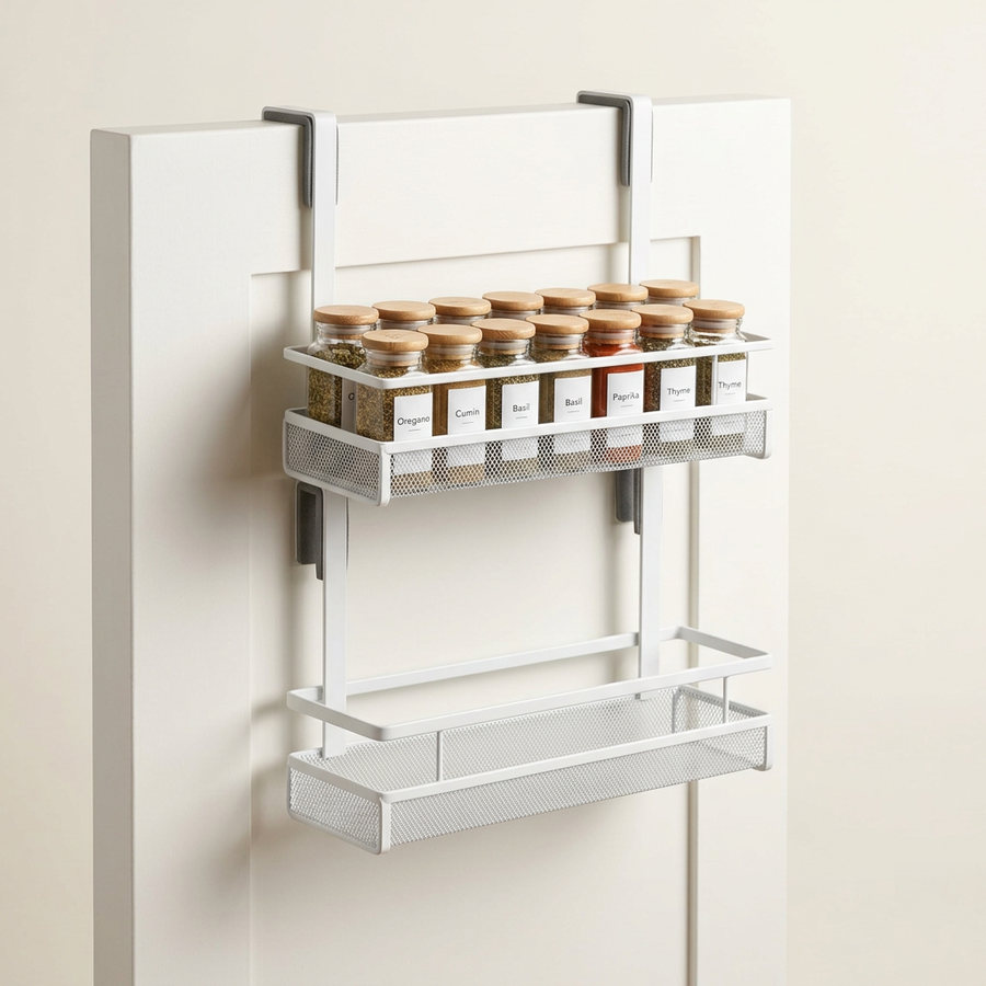 Pack de 2 cestas organizadoras DoorRack Slim de acero blanco para colgar en la puerta del armario