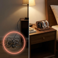 Comparativa entre una maraña de cables tras la mesita y los cables ordenados con CableDock Pro