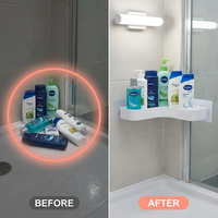 Comparativa entre botes tirados en el plato de ducha y la pared ordenada con ShowerGrip Corner