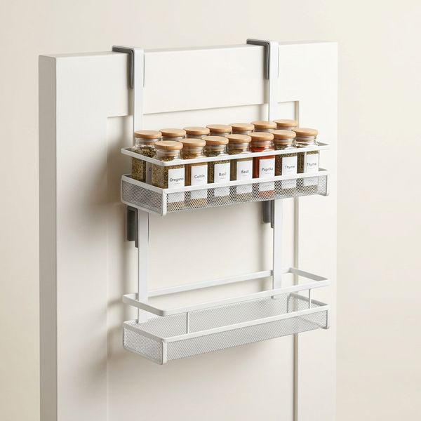 Pack de 2 cestas organizadoras DoorRack Slim de acero blanco para colgar en la puerta del armario